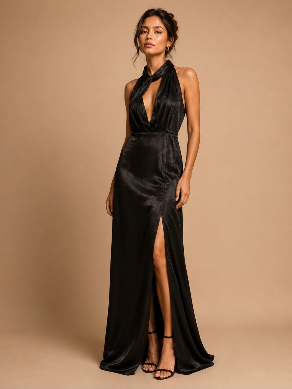 Forever 21 Black One-Shoulder Satin Evening Gown